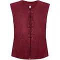 Vue détaillée d'un gilet de pirate Renaissance en daim bordeaux avec laçage frontal - S / Hauts / Rouge