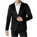 Elegant slim fit black velvet blazer for men featuring two buttons and a notch lapel - S / Tops / Black
