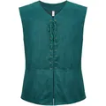Vue de face d'un gilet steampunk médiéval vert foncé avec des détails à lacets élégants - S / Hauts / Vert