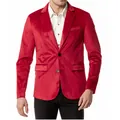 Elegant men's red velvet 2-button blazer for wedding parties and formal casual events - S / Tops / Red