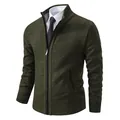 Men's thickened dark green stand collar zip-up knitted cardigan jacket - Army Green