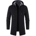 Cárdigan con capucha negro para hombre en punto de chenilla con forro polar de invierno - M / Tops / Negro