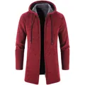 Chaqueta de punto de chenilla burdeos con capucha y forro polar para hombre - M / Tops / Burdeos