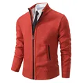 Men's orange zip-up knit cardigan sweater with stand collar for autumn and winter - Orange Red