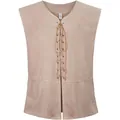 Gros plan sur le gilet à lacets de style médiéval Renaissance avec texture suédine - S / Hauts / Beige