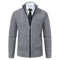 Grey textured men's zip-up knit cardigan with stand collar - M / Tops / Light Gray