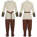 Medieval Renaissance pirate costume set with lace-up tunic and ankle-tie pants for men. - S / Top And Bottom / Multicolor