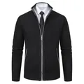 Men's black zip-up knit cardigan sweater with standing collar for autumn and winter - M / Tops / Black