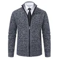 Men's premium grey zip-up knit cardigan with stand collar for autumn and winter season - M / Tops / Dark Gray