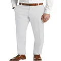 Detail of white linen men's trousers paired with a brown belt and leather shoes. - S / Bottoms / White