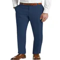 Lower body view of men's navy blue linen trousers paired with brown dress shoes - Navy Blue