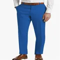 Detailed view of men's breathable blue linen trousers with a classic straight leg - Blue