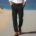 Pantalones de lino negros para hombre de verano con un corte recto muy transpirable - Negro