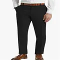 Detailed view of men's breathable black linen dress pants with brown leather belt - Black
