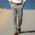 Men's breathable grey linen straight-leg trousers, perfect for summer beach style - S / Bottoms / Light Gray