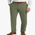 View of olive green linen fabric texture on men's trousers paired with a brown belt - Army Green
