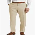 Close-up view of men's breathable khaki linen trousers with professional straight-leg design - Khaki