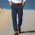 Breathable navy blue linen trousers for men in a relaxed summer beach setting - S / Bottoms / Royal Blue