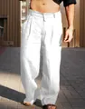 Close-up of white pleated wide-leg linen pants for men in casual outdoor style - S / Bottoms / White