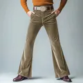 Detailed full-length view of men's premium velvet slim-fit flare trousers in a rich brown color - Coffee