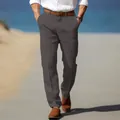 Pantalones de lino gris premium para hombre de corte recto para un look de playa de verano - Gris oscuro