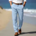 Pantalones de lino azul claro premium para hombre de corte recto transpirables de verano - Azul cielo