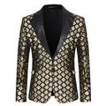 Luxe heren blazer met piek revers en gouden ruitvormige lovertjes voor feesten en gala's - S / Tops / Goud