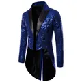 Detail van heren blauwe pailletten tuxedo slipjas voor podiumoptredens en feesten - Donkerblauw