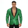 Vooraanzicht van een groene pailletten blazer voor heren met elegante zwarte sjaalkraag - Groen