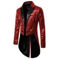 Rode pailletten smokingjas voor heren, ideaal voor podiumoptredens en formele feesten. - S / Tops / Rood