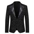 Zwarte heren blazer met pailletten, puntrevers en ruitpatroon voor feesten en gala's - S / Tops / Zwart