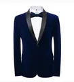 Elegante heren smoking blazer van marineblauw fluweel met zwarte satijnen revers - M / Set (X30) / Blauw