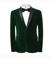 Elegante smaragdgroene fluwelen smokingjas met stijlvolle zwarte satijnen sjaalkraag - M / Set (X30) / Groen