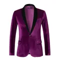 Elegante blazer da uomo in velluto viola con rever a scialle nero e vestibilità slim - Taglia M / Top / Viola