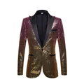 Gedetailleerd overzicht van een heren blazer met pailletten in paars-goud verloop - US Maat XS / Tops / Roze Goud