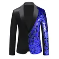 Stijlvolle herenblazer met tweekleurige blauwe lovertjes voor feesten en optredens - S / Top (ALX46) / Blauwe Pailletten