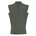 Detail view of the lace-up front and fabric texture on a medieval olive green men's vest - S / Tops / Dark Green