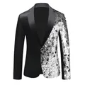 Modieuze herenblazer met zwarte en zilveren pailletten voor podium of feest - S / Top (ALX46) / Zilverwitte Pailletten