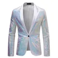 Irillerende pailletten blazer voor heren, stijlvolle glimmende partyjas voor speciale feesten - Wit