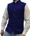 Elegant blue herringbone men's vest with a stand collar and single-breasted button design - XS / Tops / Sapphire Blue