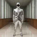 Futuristic full-body silver metallic suit set with matching helmet for stage performance - XS / Top And Bottom / Silver