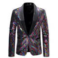 Kleurrijke pailletten blazer voor heren met zwarte sjaalkraag voor feest of podium - Kleurrijk