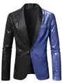 Detail van een heren blazer met zwarte en blauwe pailletten voor op het podium - S / Tops / Zwart Blauw