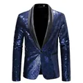 Heren blazer met koningsblauwe lovertjes en zwarte sjaalkraag voor feestelijke avond - Marineblauw
