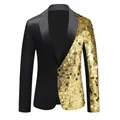 Elegante herenmodeblazer met opvallende gouden pailletten en zwart kleurblokontwerp - S / Top (ALX46) / Goud