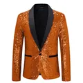 Opvallende oranje lovertjes blazer voor heren met een stijlvolle zwarte sjaalkraag - Oranje