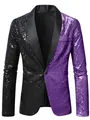 Close-up detail of the split black and purple sequin texture on this men's stage blazer - Black Purple