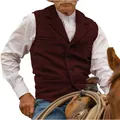 Detail view of burgundy herringbone vest for men showing fabric texture and lapel design - Burgundy