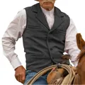 Vintage grey herringbone wool vest for men worn on horseback in a retro western style - Gray