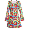 Lebhaftes 70er Jahre Hippie-Disco-Kleid mit Krawattenfärbung für Damen Kostümfest - S / Set / Batik